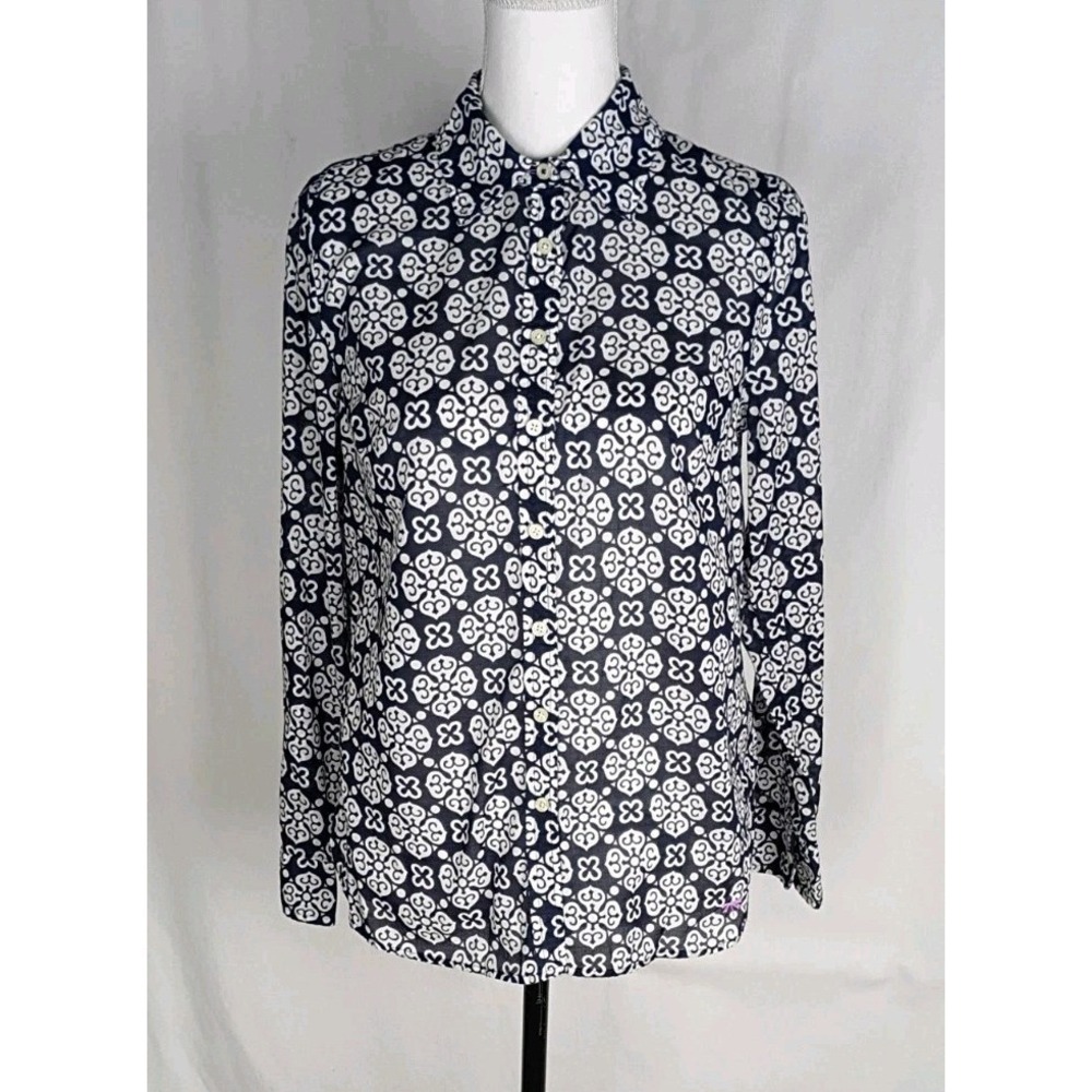 TALBOTS Women Lightweight geometric‎ Shirt  Size Small Blue/White